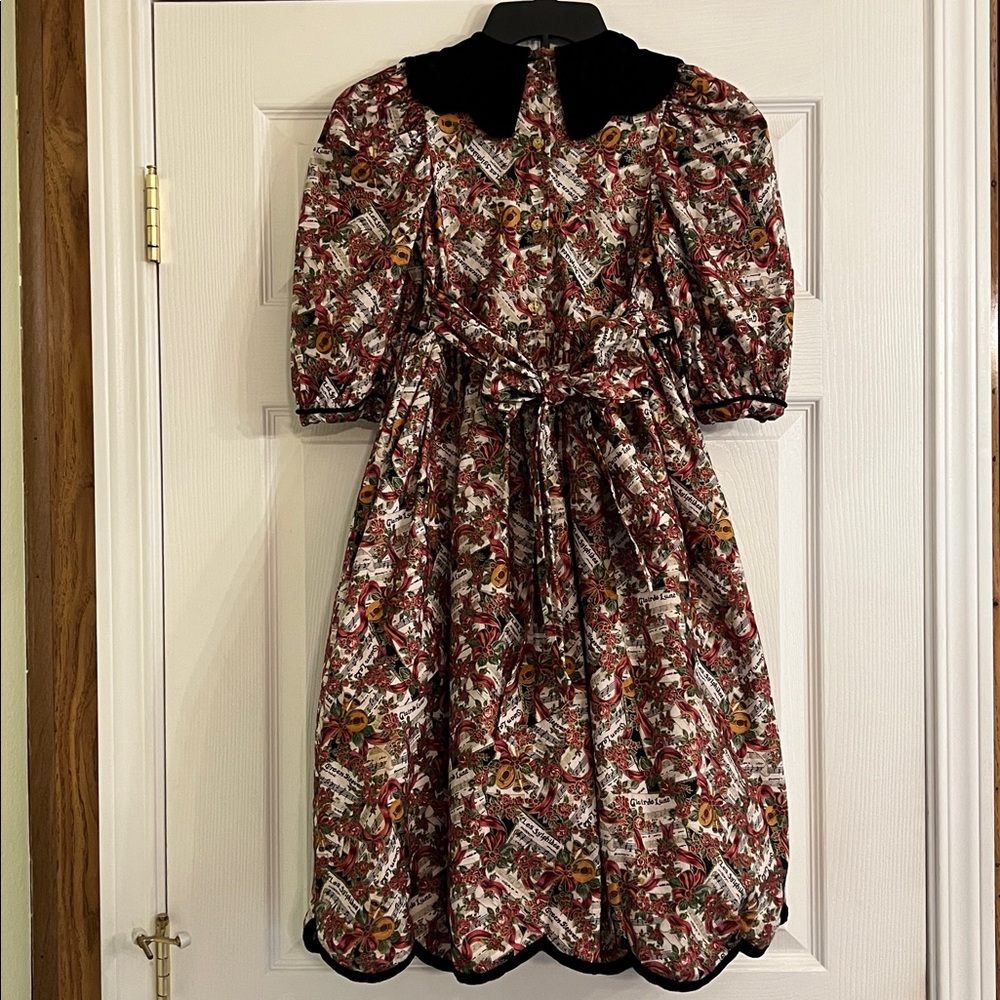 Petals San Francisco Vintage Girl’s Scalloped Hem Holiday Print Dress Size 10 - Picture 6 of 16